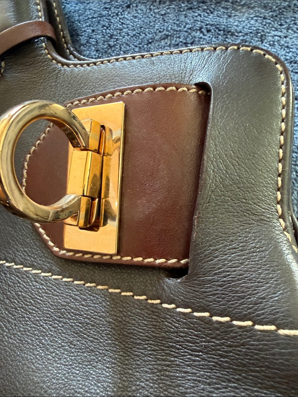 Authentic Brown Leather Tote with Gold Hardware - Picture 12 of 17